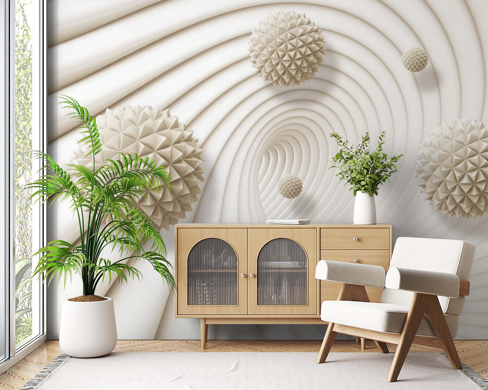 Papier peint boules brillantes en forme de rayons dans le tourbillon