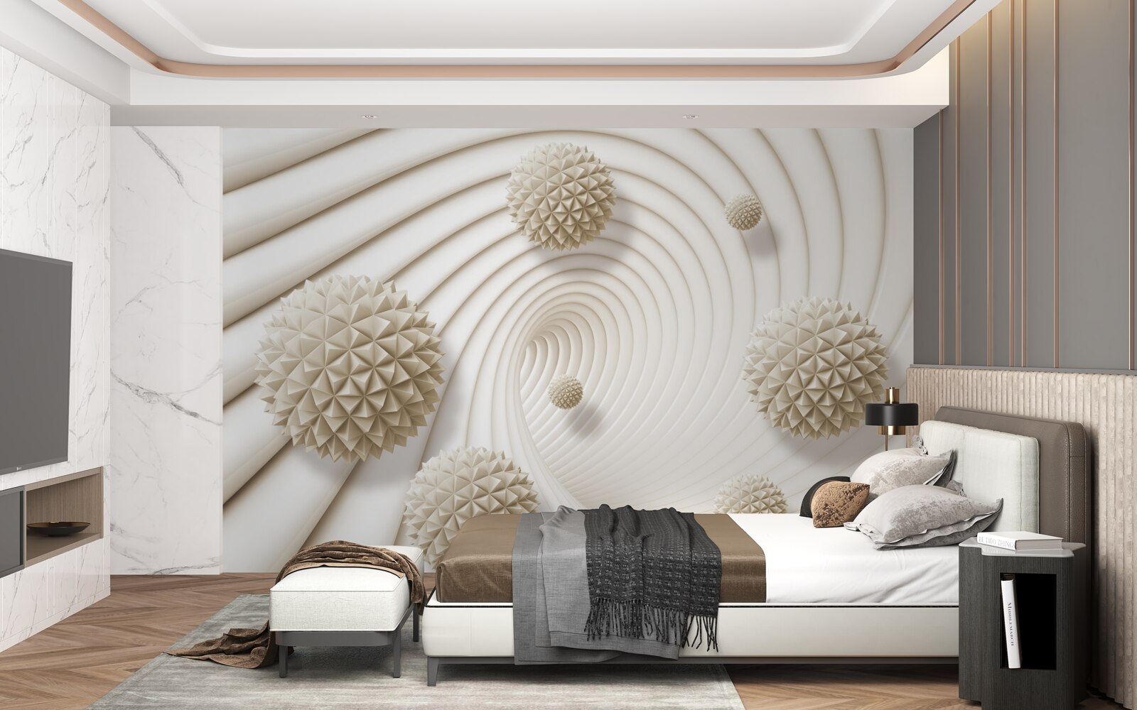 Papier peint boules brillantes en forme de rayons dans le tourbillon