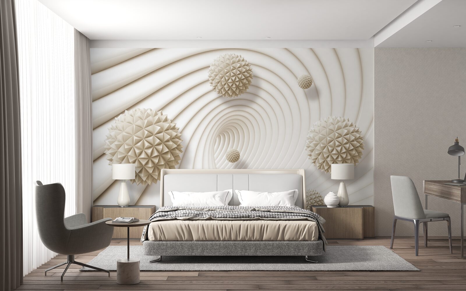 Papier peint boules brillantes en forme de rayons dans le tourbillon