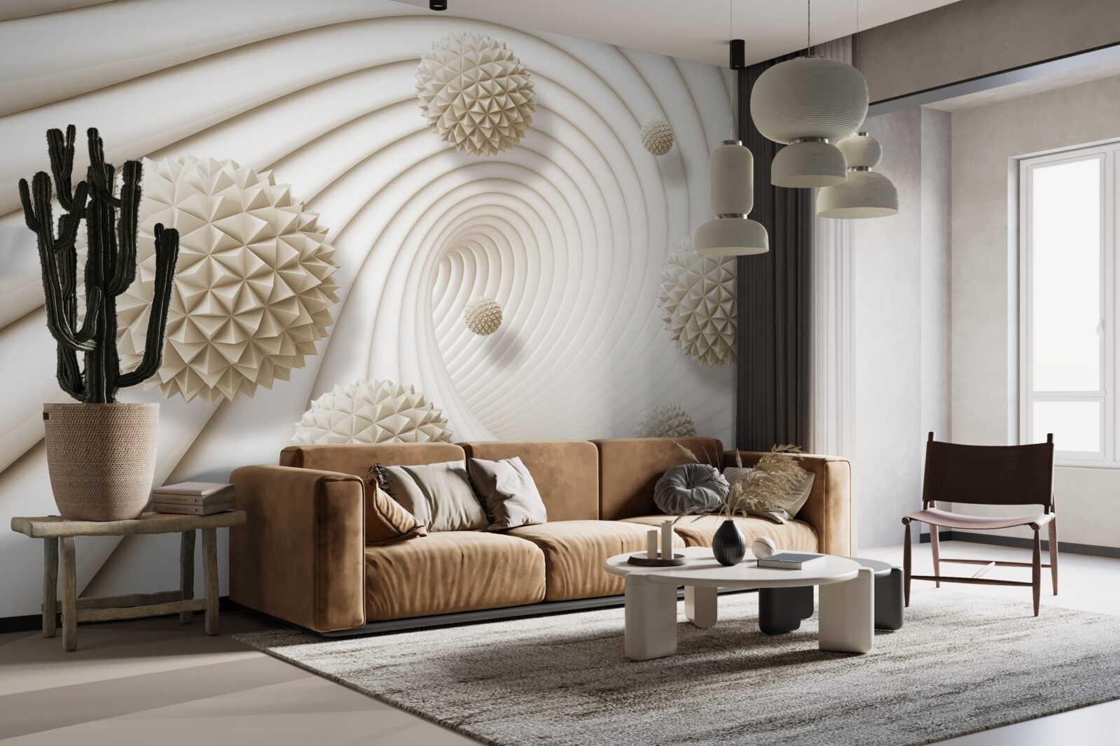 Papier peint boules brillantes en forme de rayons dans le tourbillon
