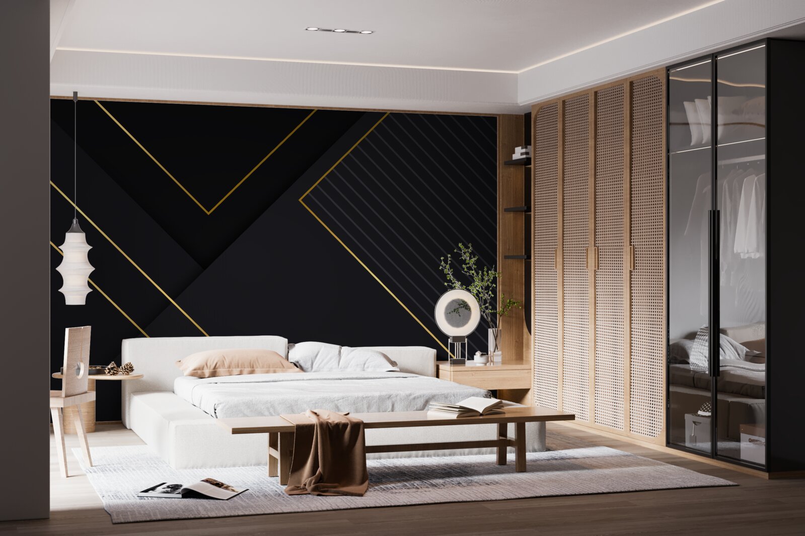 Papier peint rectangles dorés avec noyau noir