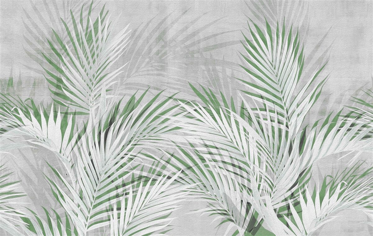Papier peint feuilles vertes et blanches d'une fougère luxuriante