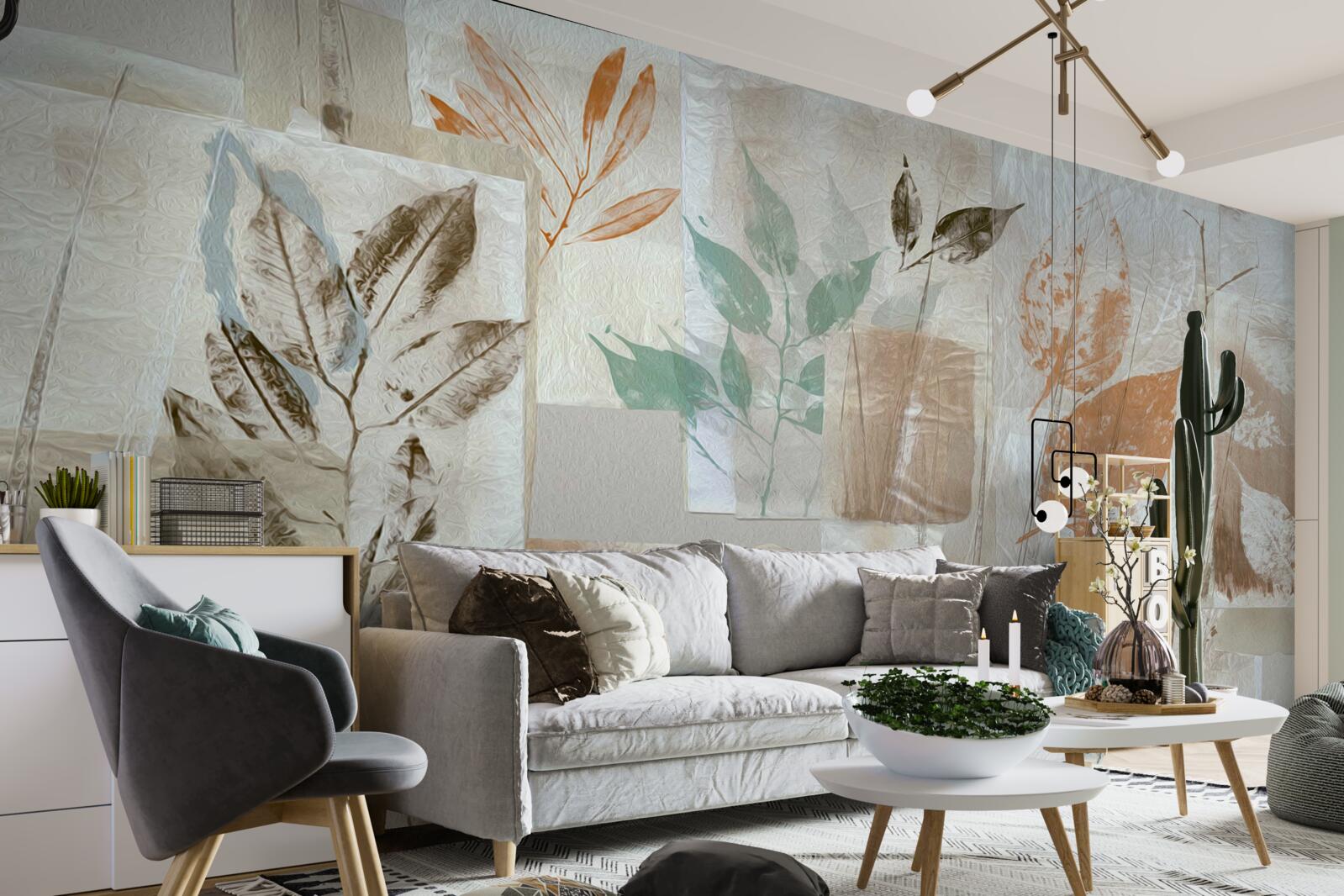 Papier peint révéler les fleurs et les feuilles par la peinture