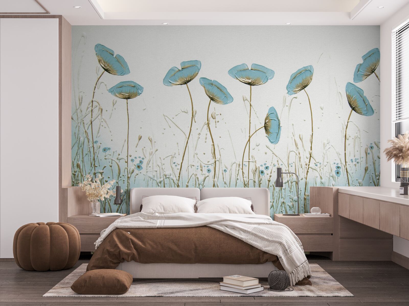 Papier peint coquelicots bleus élancés