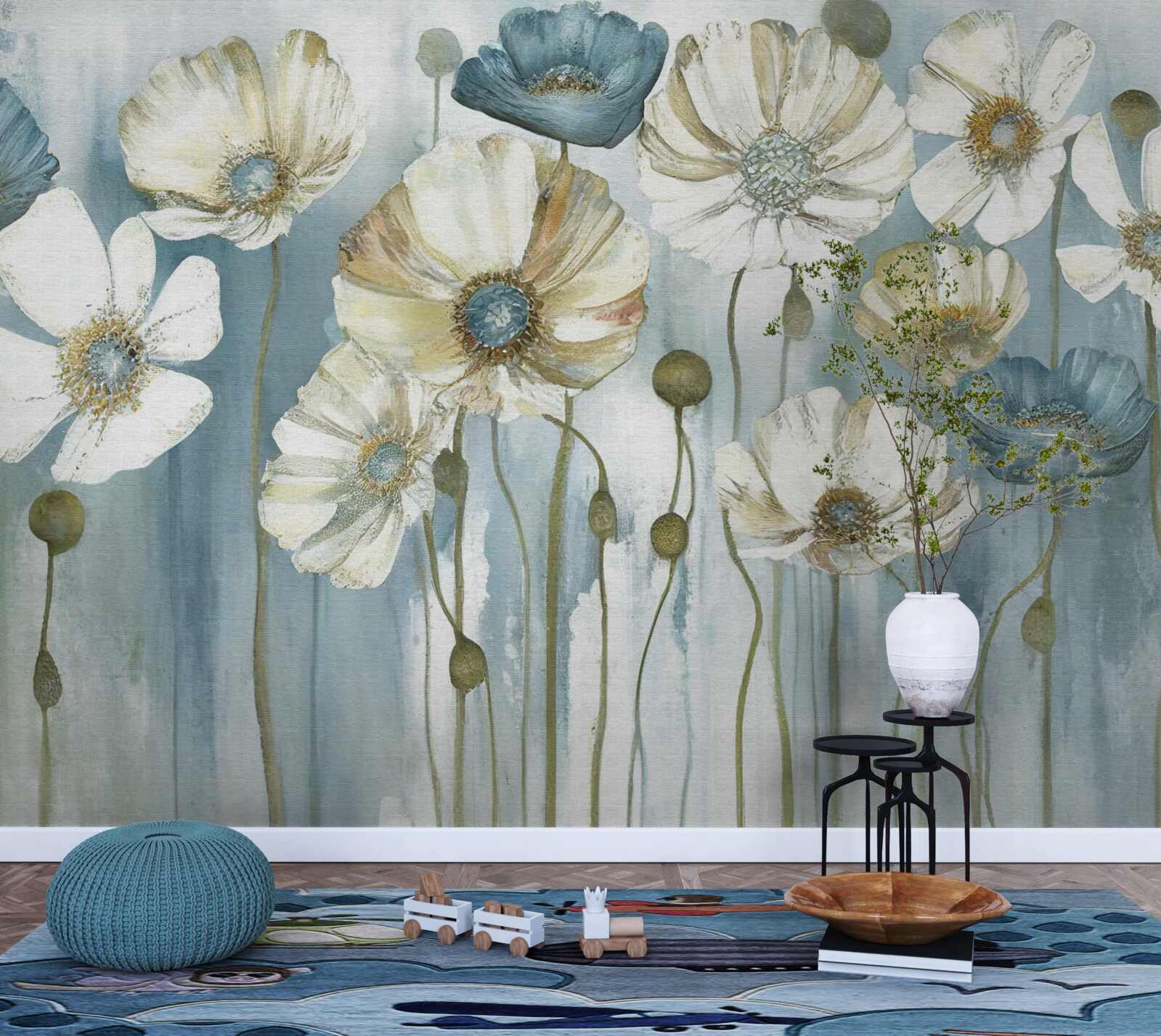 Papier peint coquelicots élancés de différentes teintes