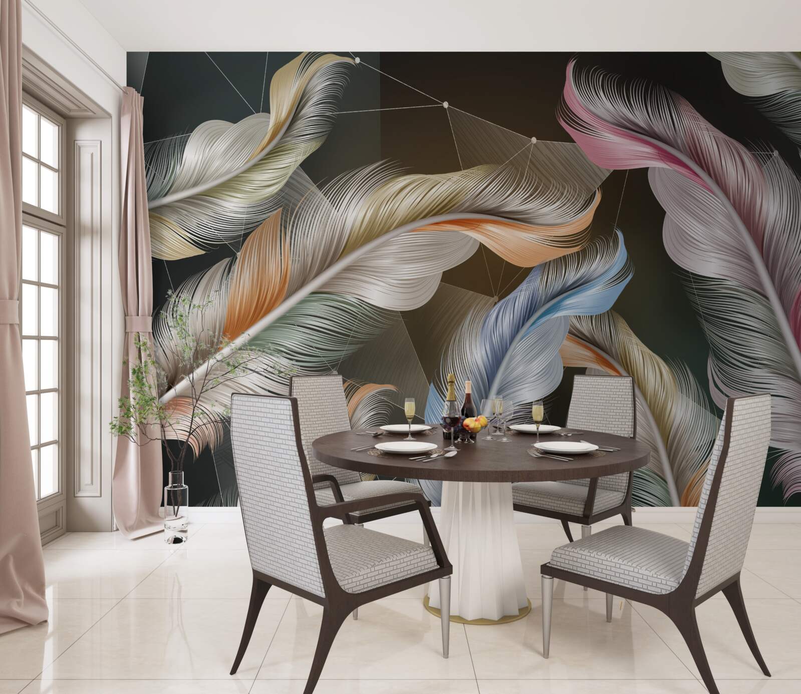 Papier peint la nuit met en valeur la beauté des plumes colorées