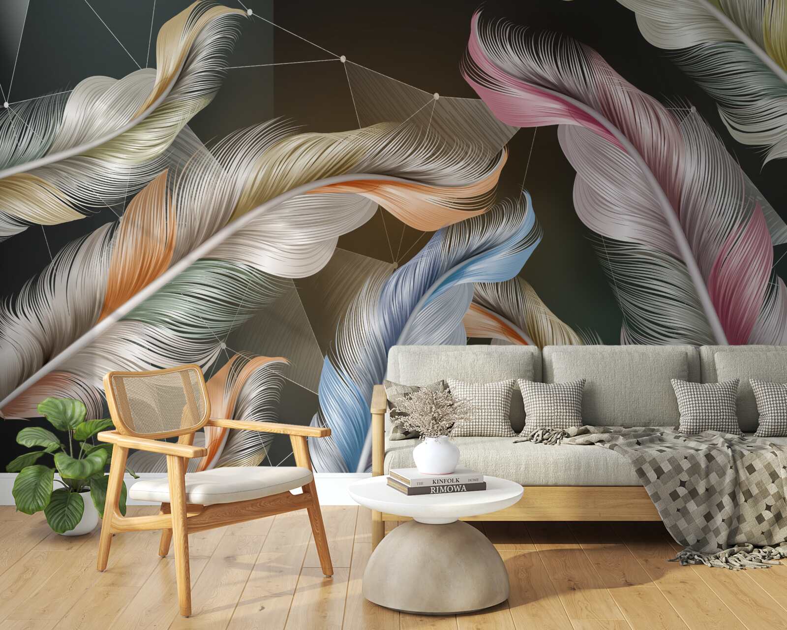 Papier peint la nuit met en valeur la beauté des plumes colorées