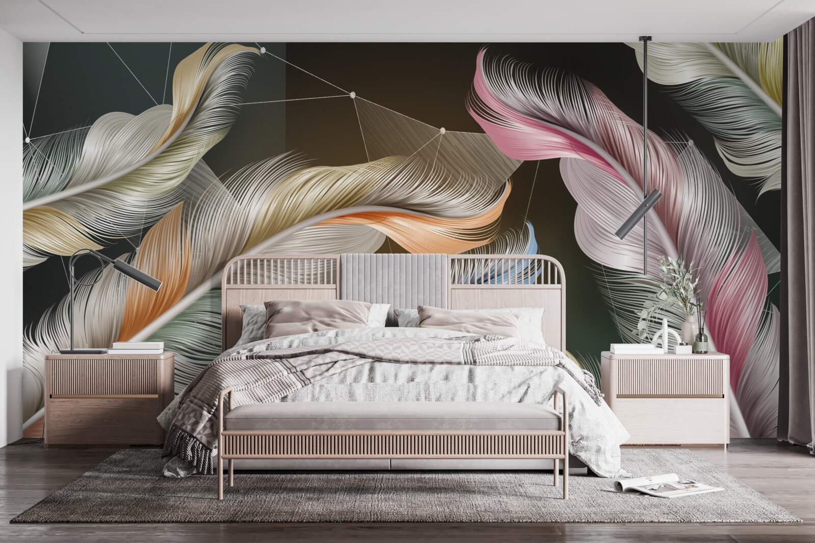 Papier peint la nuit met en valeur la beauté des plumes colorées