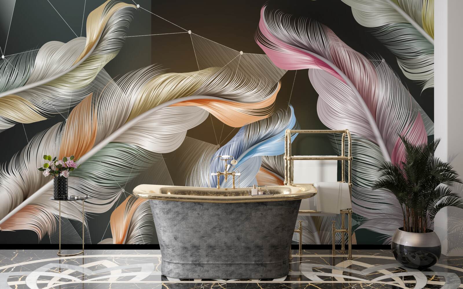 Papier peint la nuit met en valeur la beauté des plumes colorées