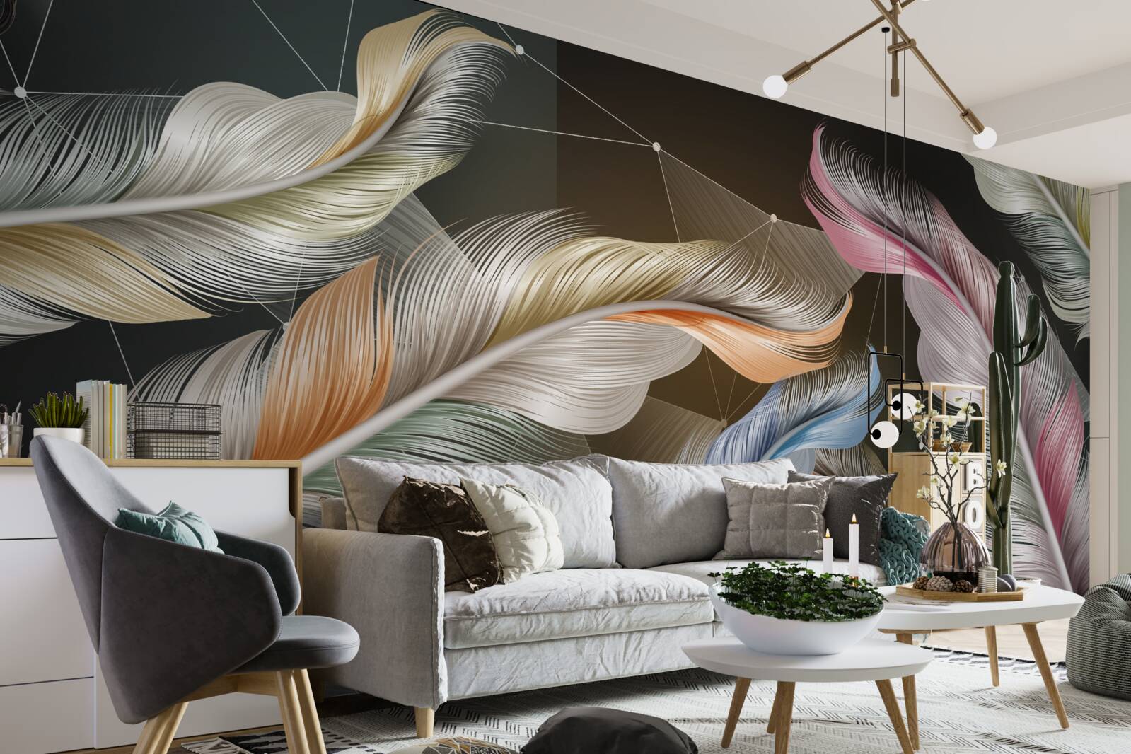 Papier peint la nuit met en valeur la beauté des plumes colorées