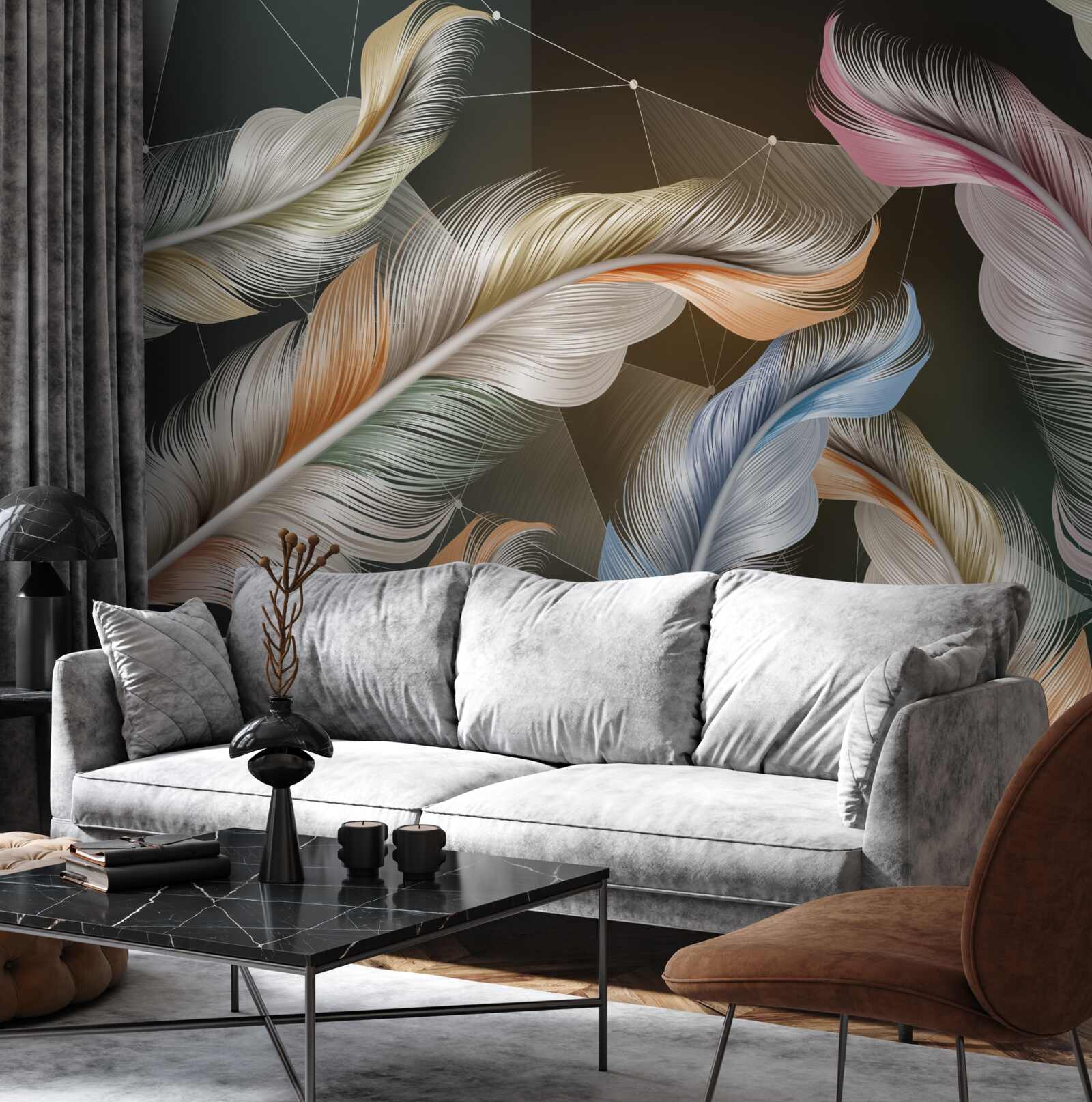 Papier peint la nuit met en valeur la beauté des plumes colorées