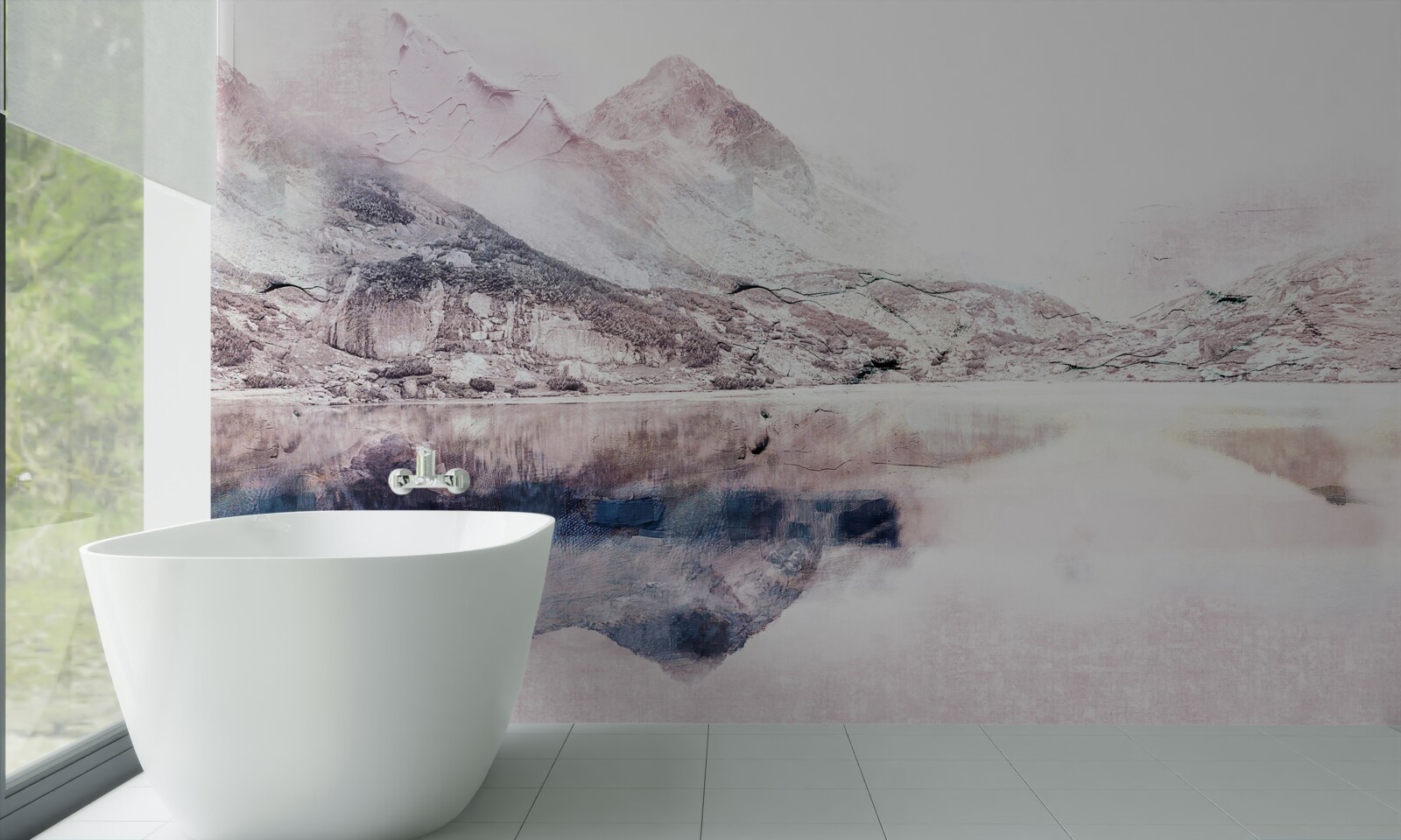 Papier peint reflet des hautes montagnes dans la surface miroitante de l'eau