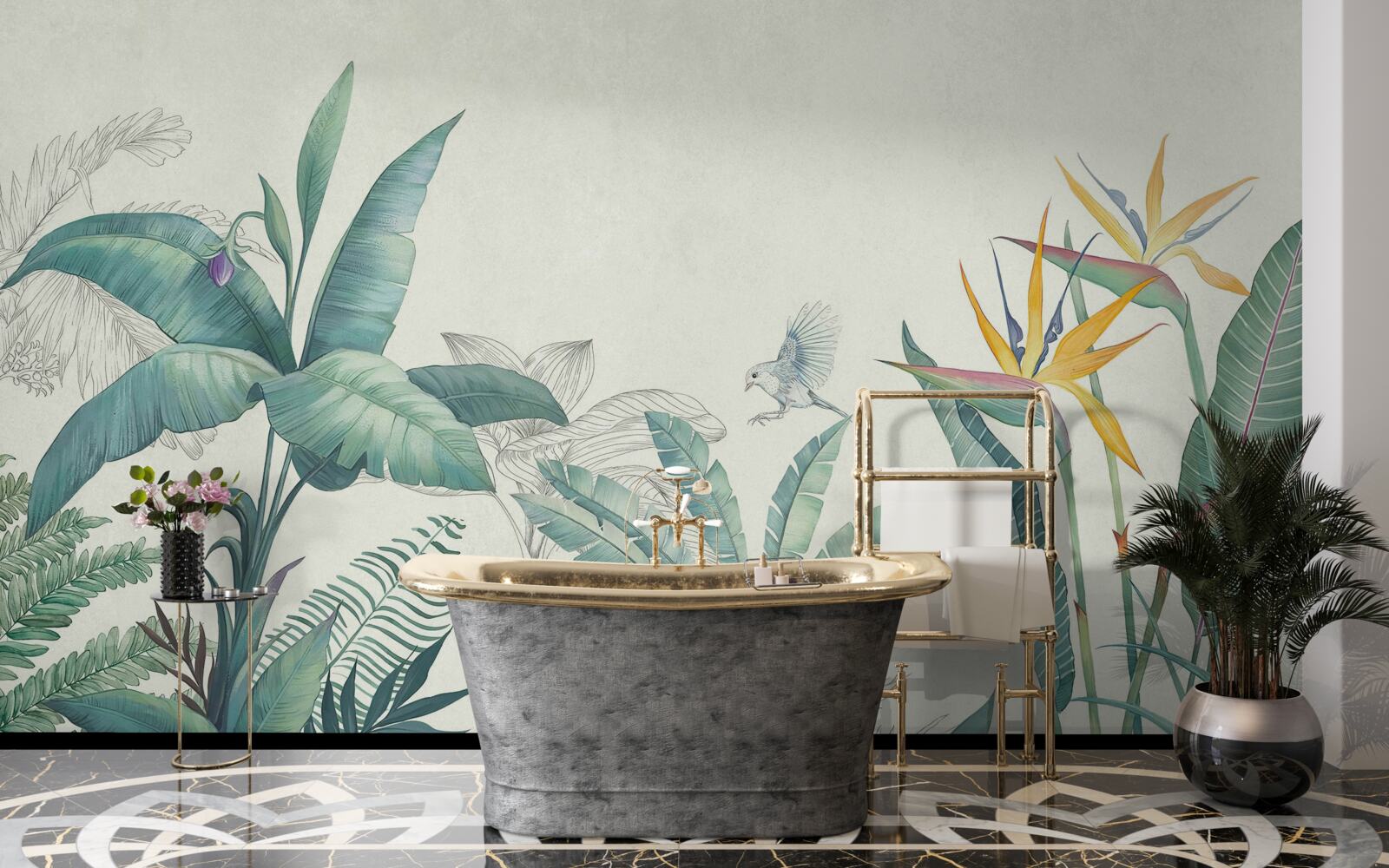 Papier peint flore de la jungle verte