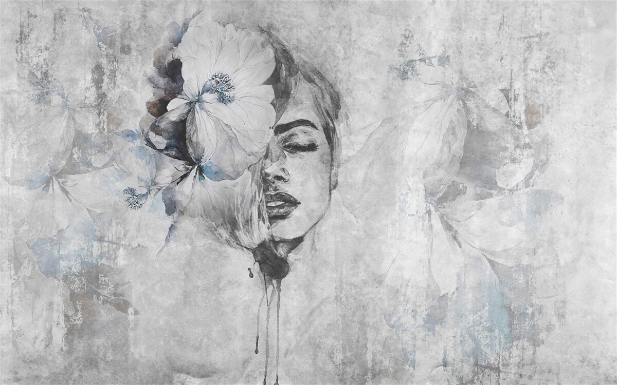 Papier peint image d'une fille sur fond gris