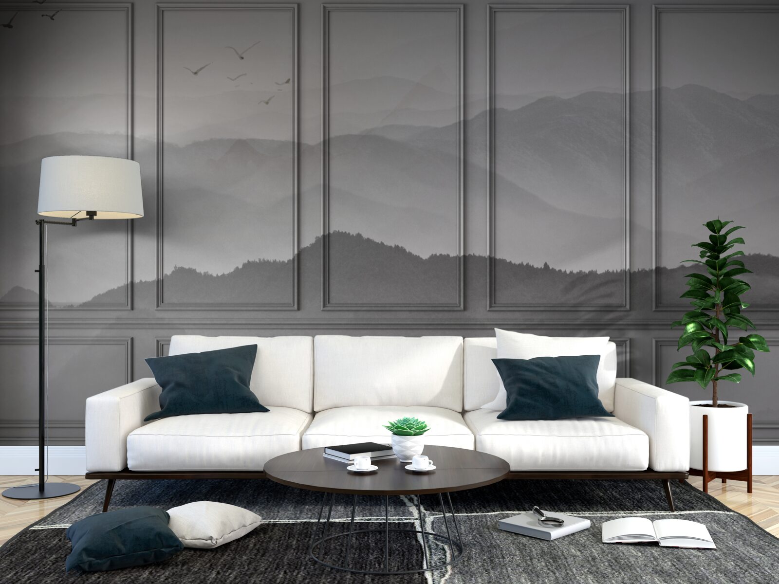 Papier peint les montagnes sont recouvertes d'un brouillard de plus en plus dense