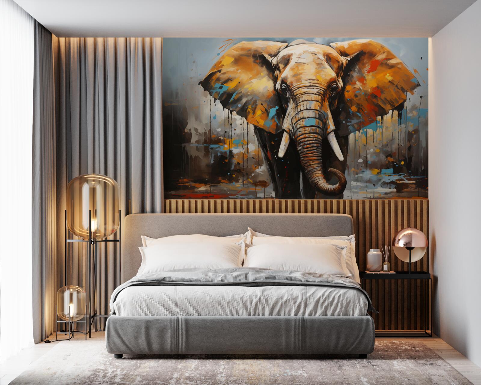 Papier peint image peinte d'un grand éléphant avec des défenses