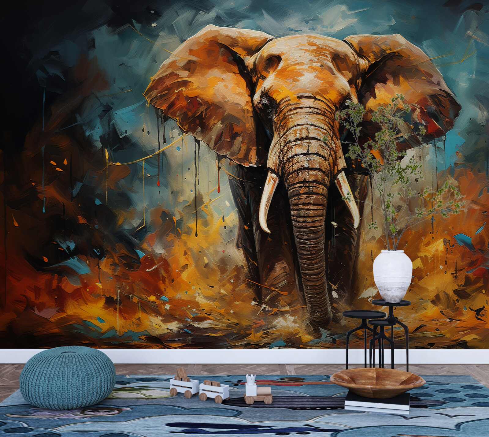 Papier peint le puissant éléphant se promène au crépuscule