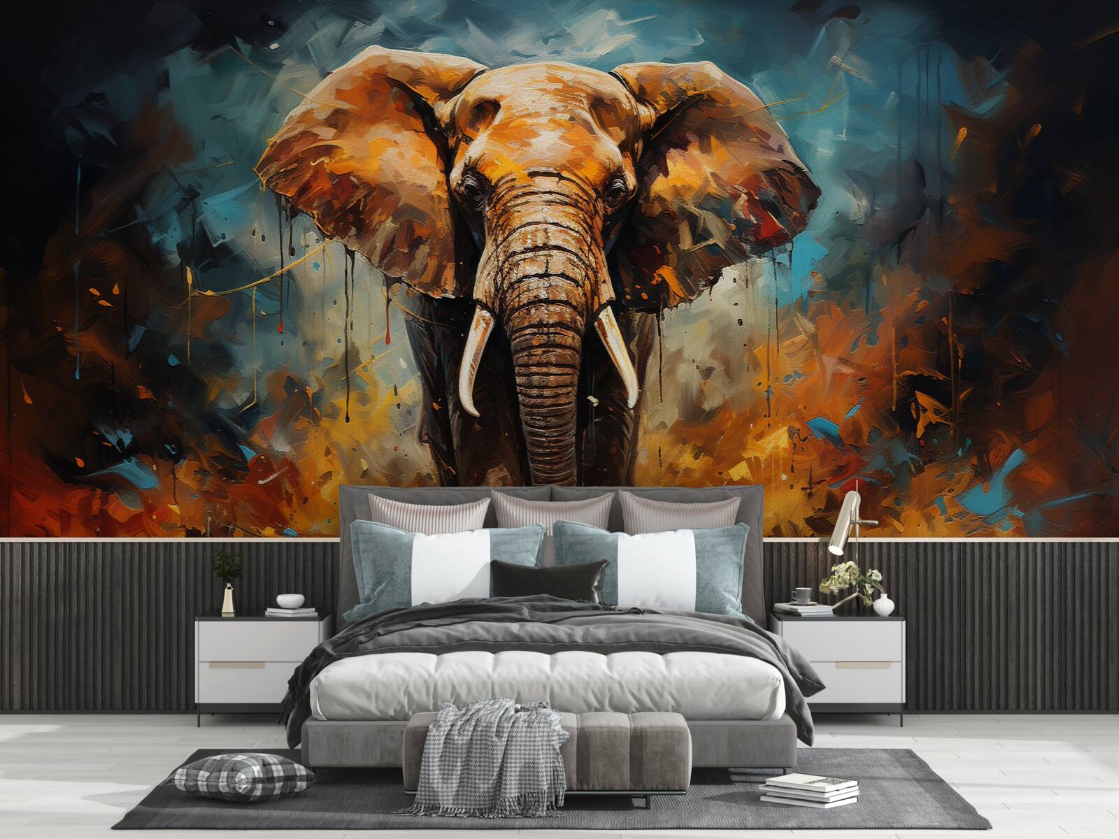 Papier peint le puissant éléphant se promène au crépuscule