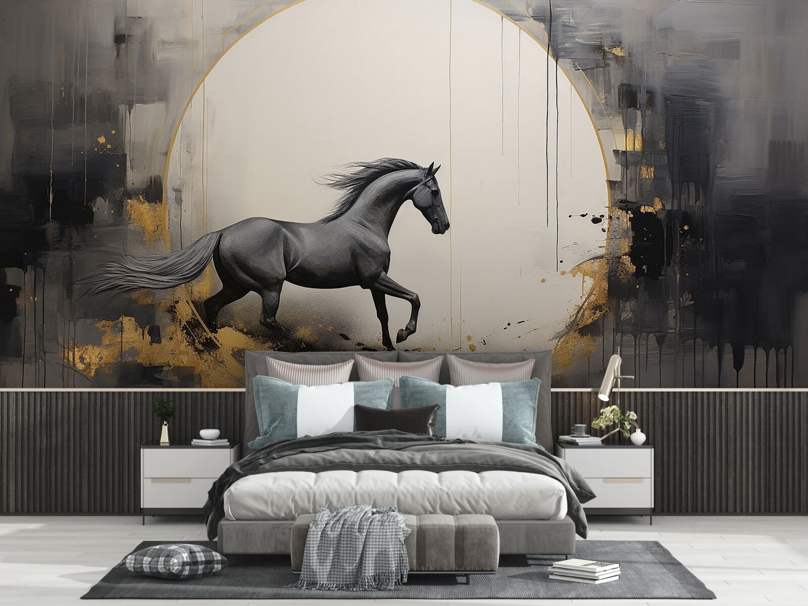 Papier peint cheval noir au galop