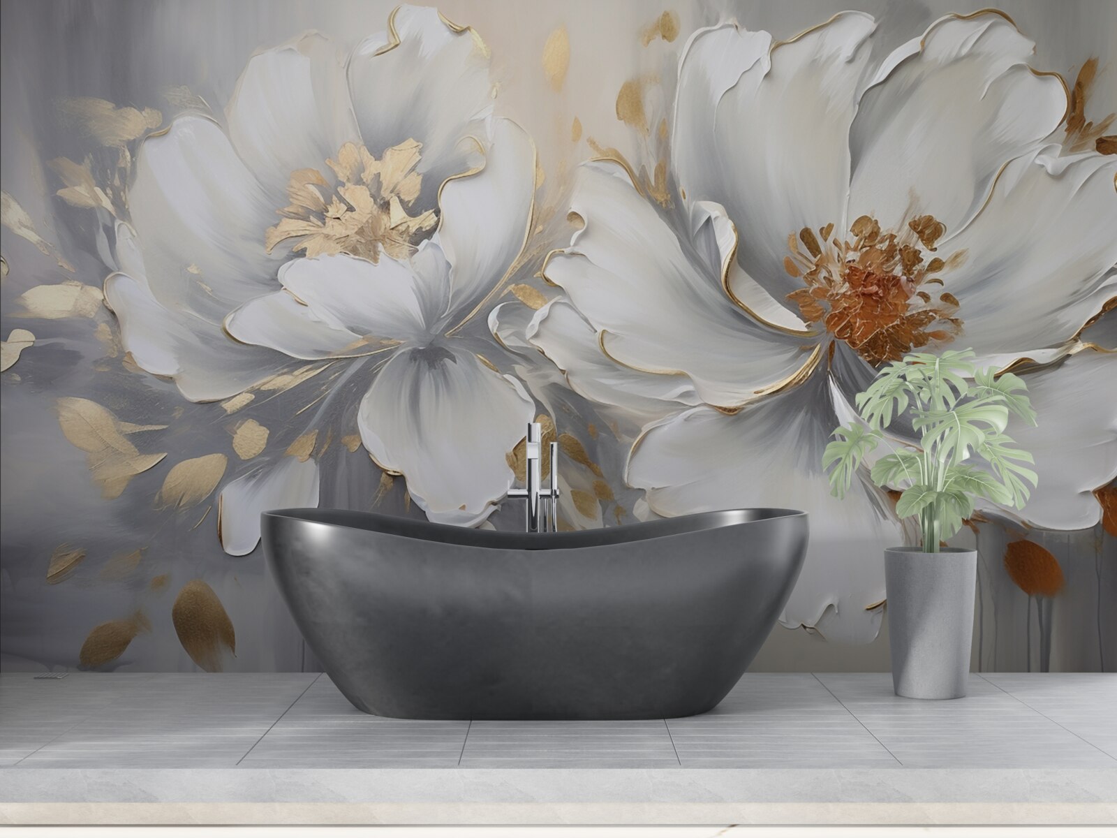 Papier peint boutons de fleurs luxueux en blanc neige
