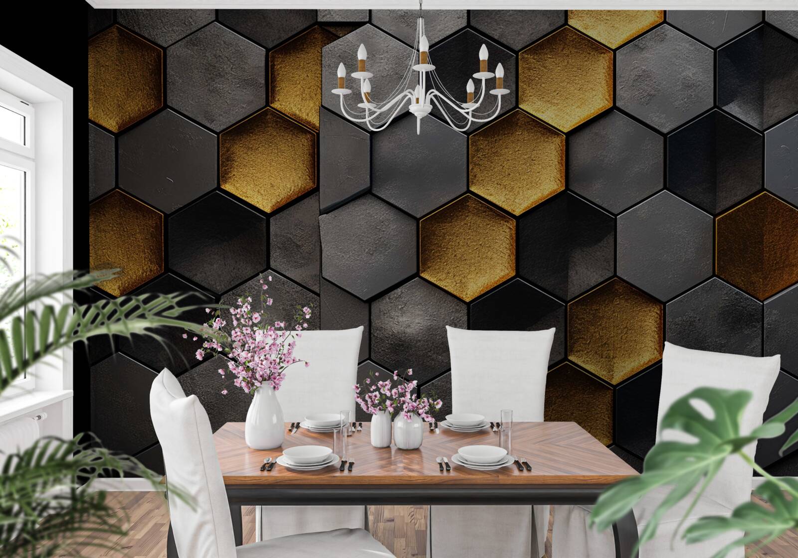 Papier peint simulation de ruches d'abeilles avec de l'or