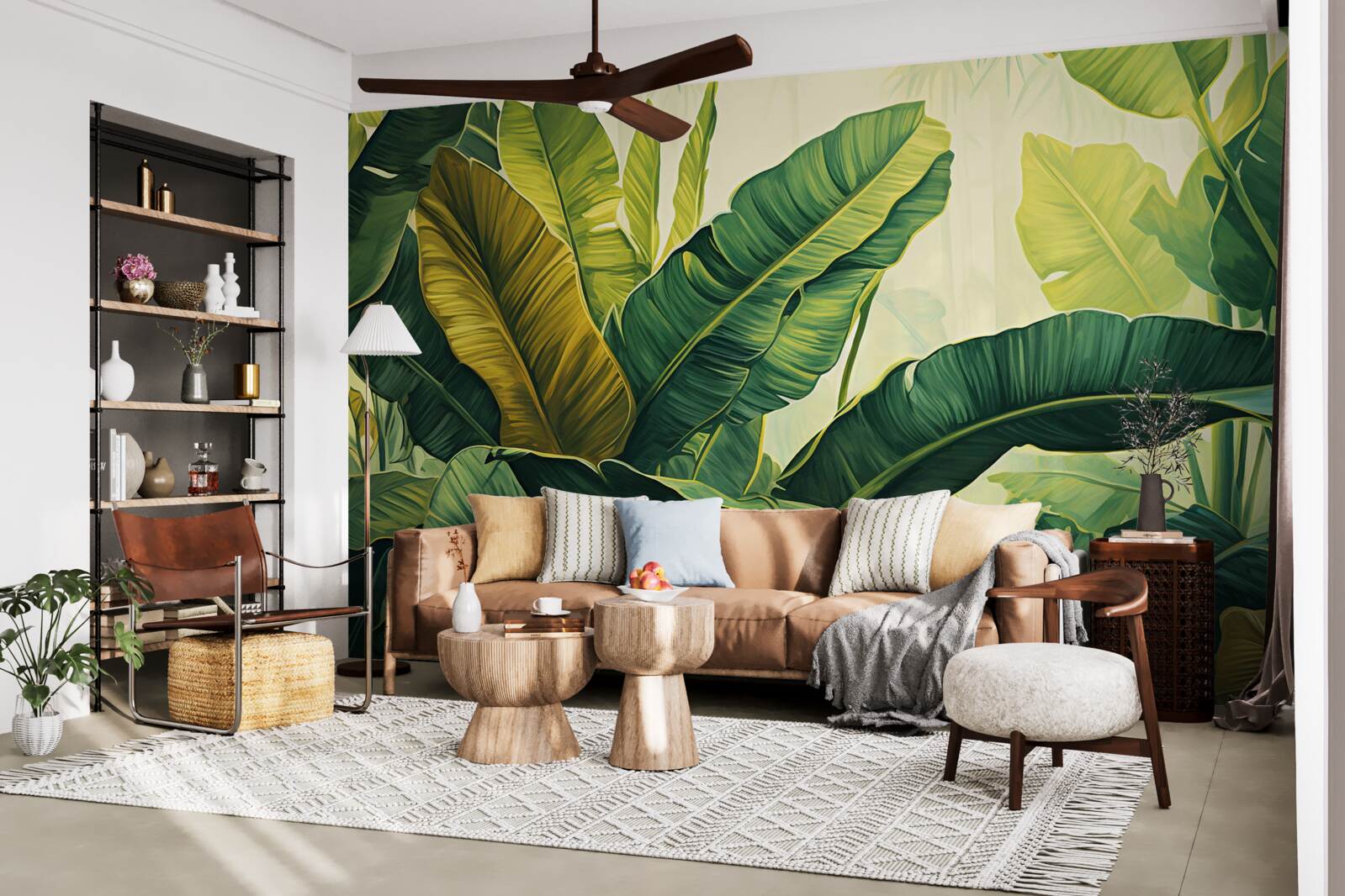 Papier peint de grandes feuilles de jungle d'un vert intense