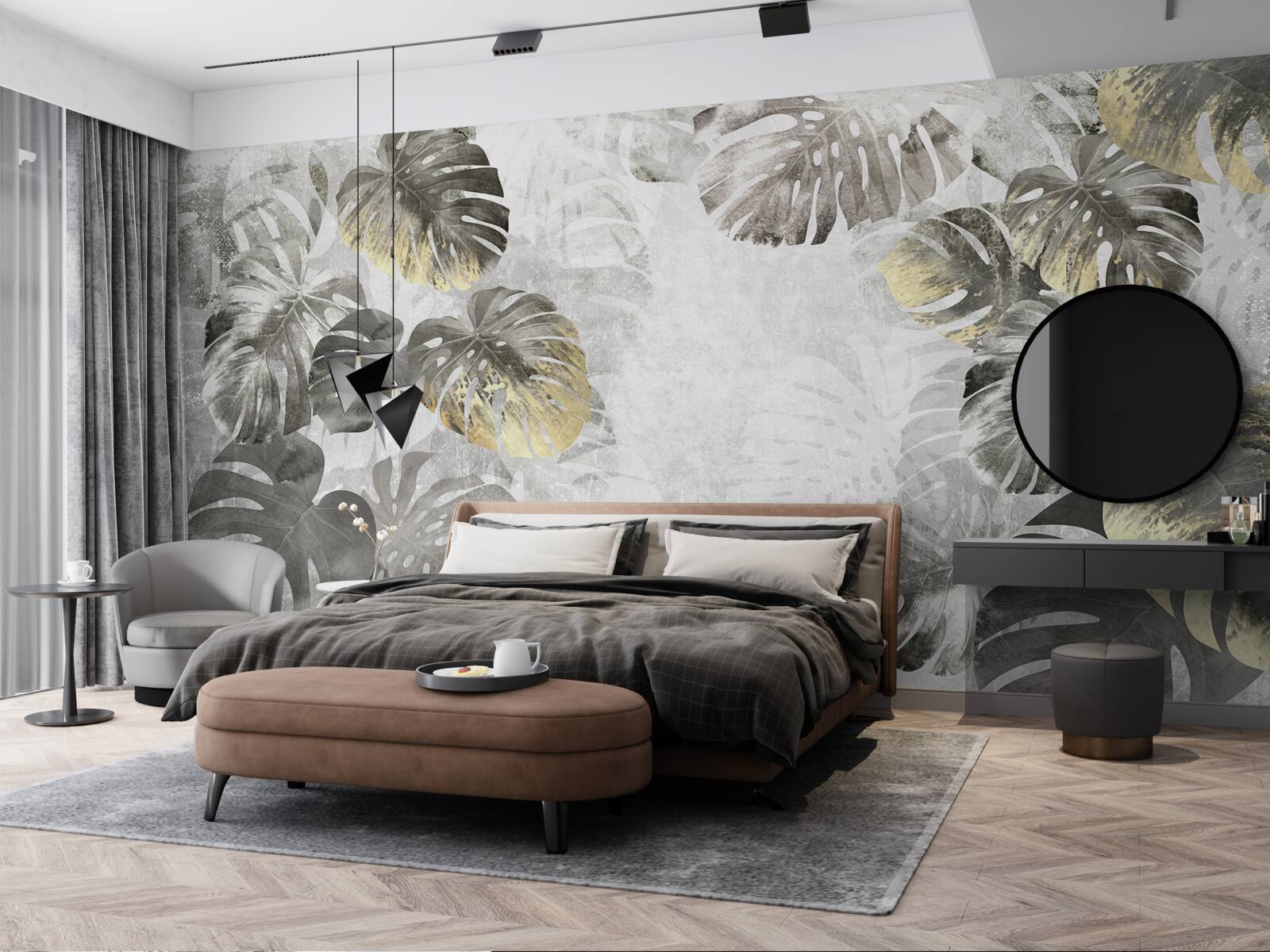 Papier peint feuilles grand format de monstera among the mist