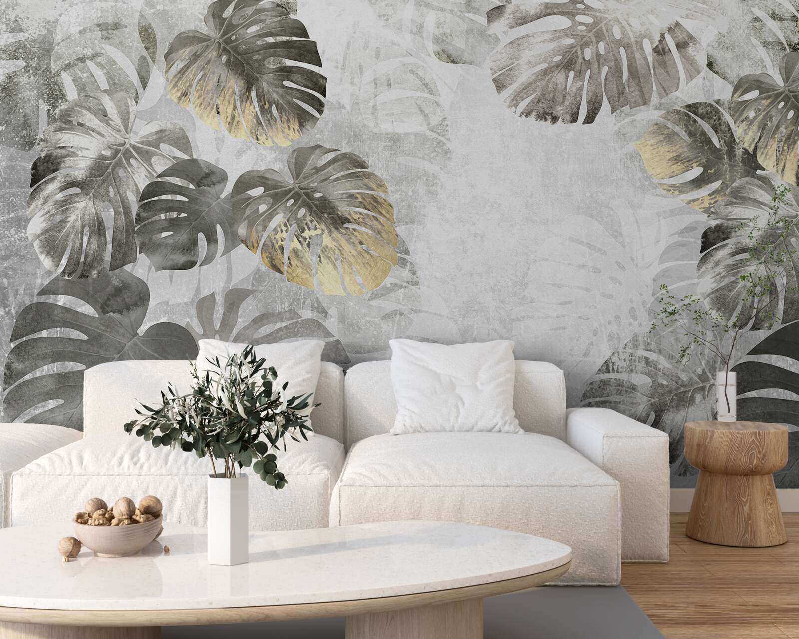 Papier peint feuilles grand format de monstera among the mist