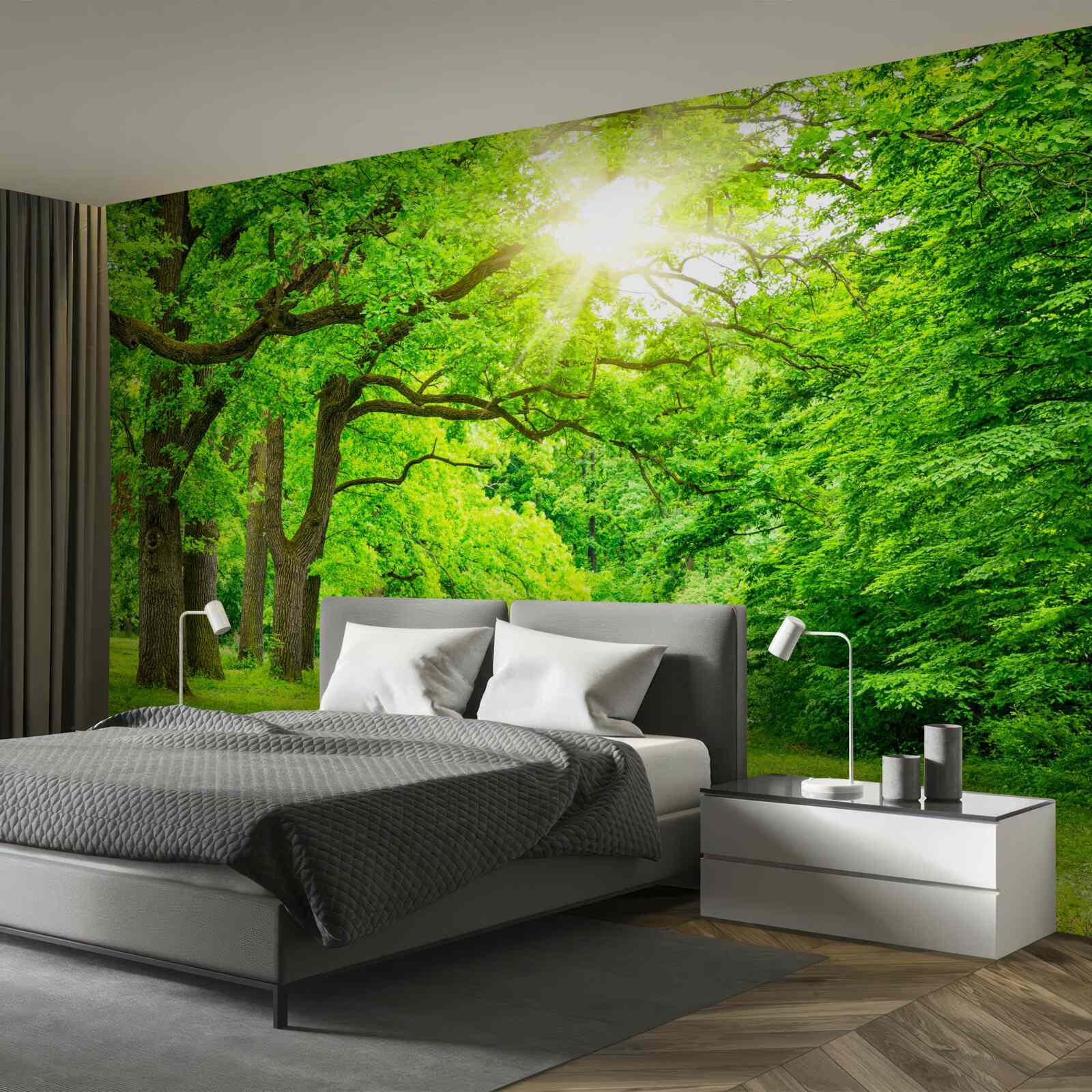 Papier peint paysage pittoresque d'une forêt d'été
