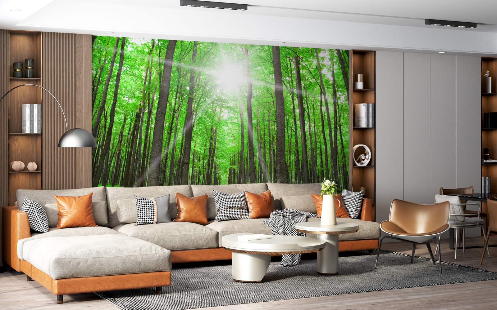 Papier peint lucarne lumineuse dans le vert dense des arbres