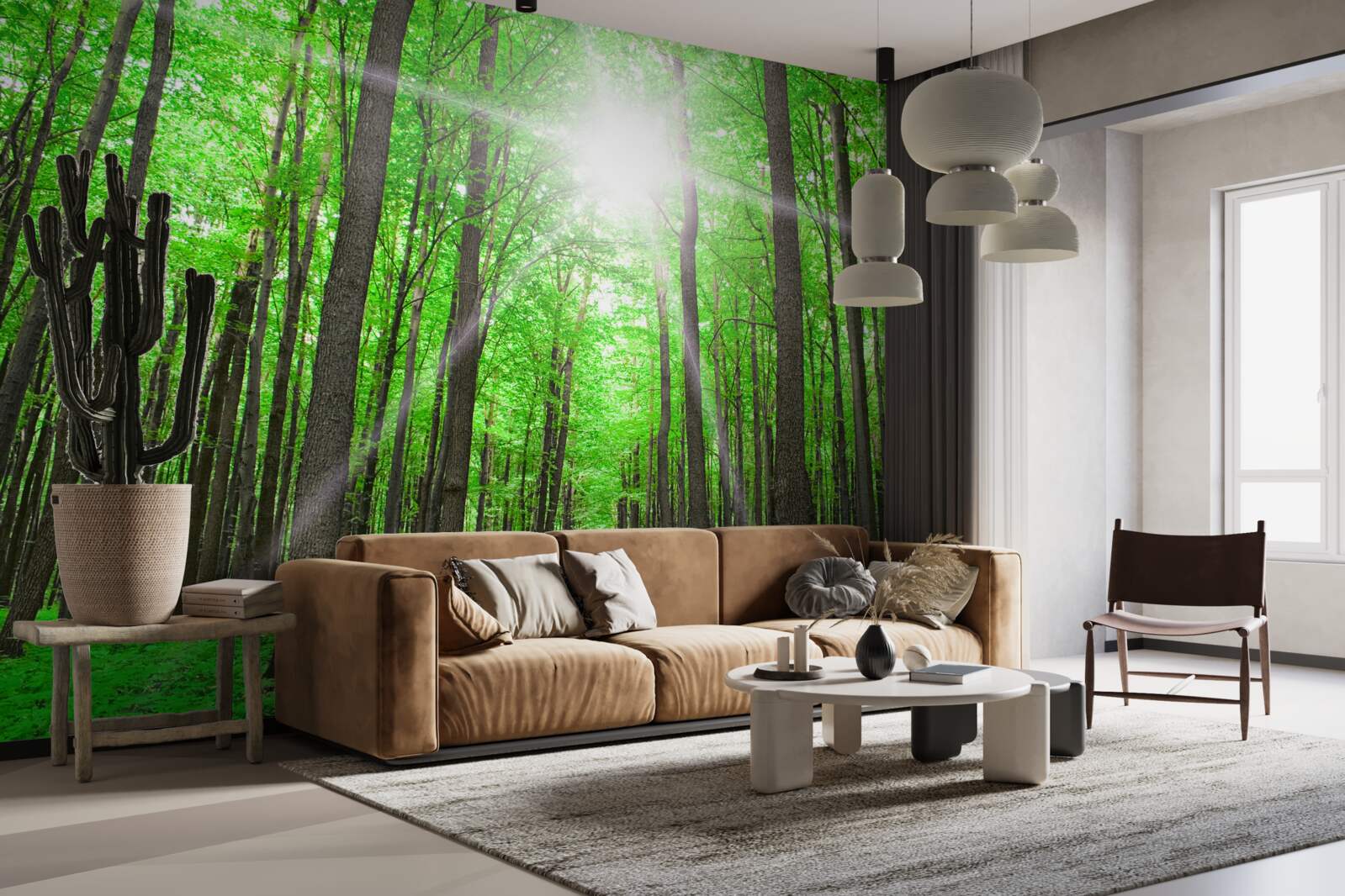 Papier peint lucarne lumineuse dans le vert dense des arbres