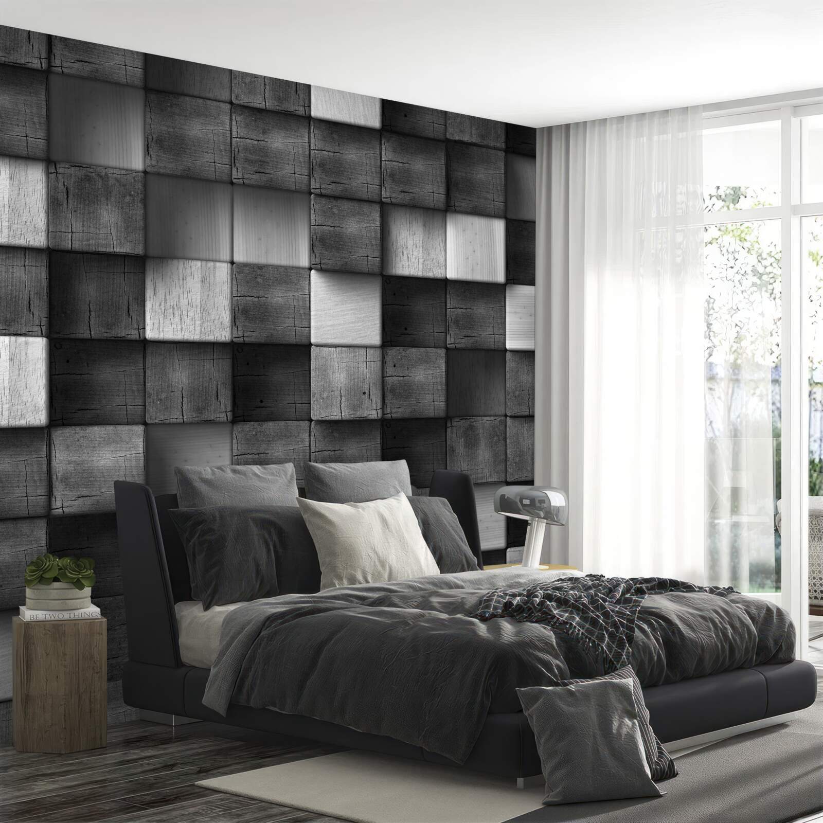 Papier peint cubes 3d noir et blanc
