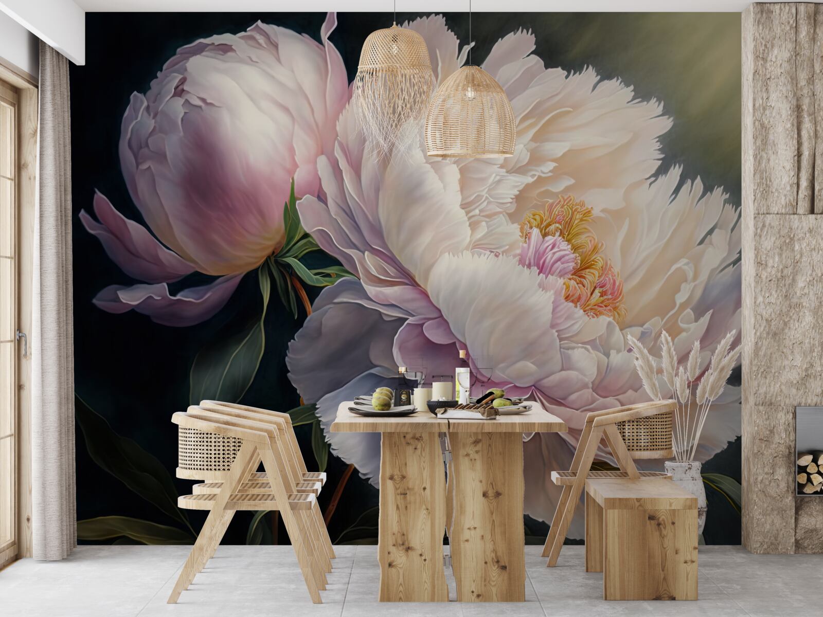 Papier peint grand beignet rose délicat