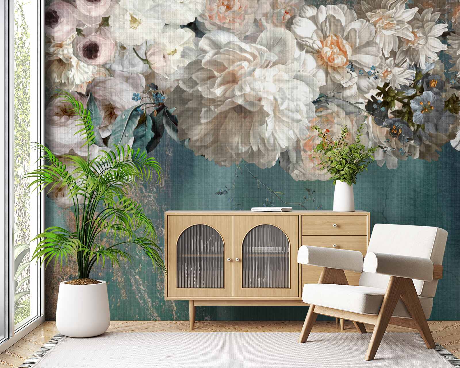 Papier peint branche massive couverte de boutons de fleurs