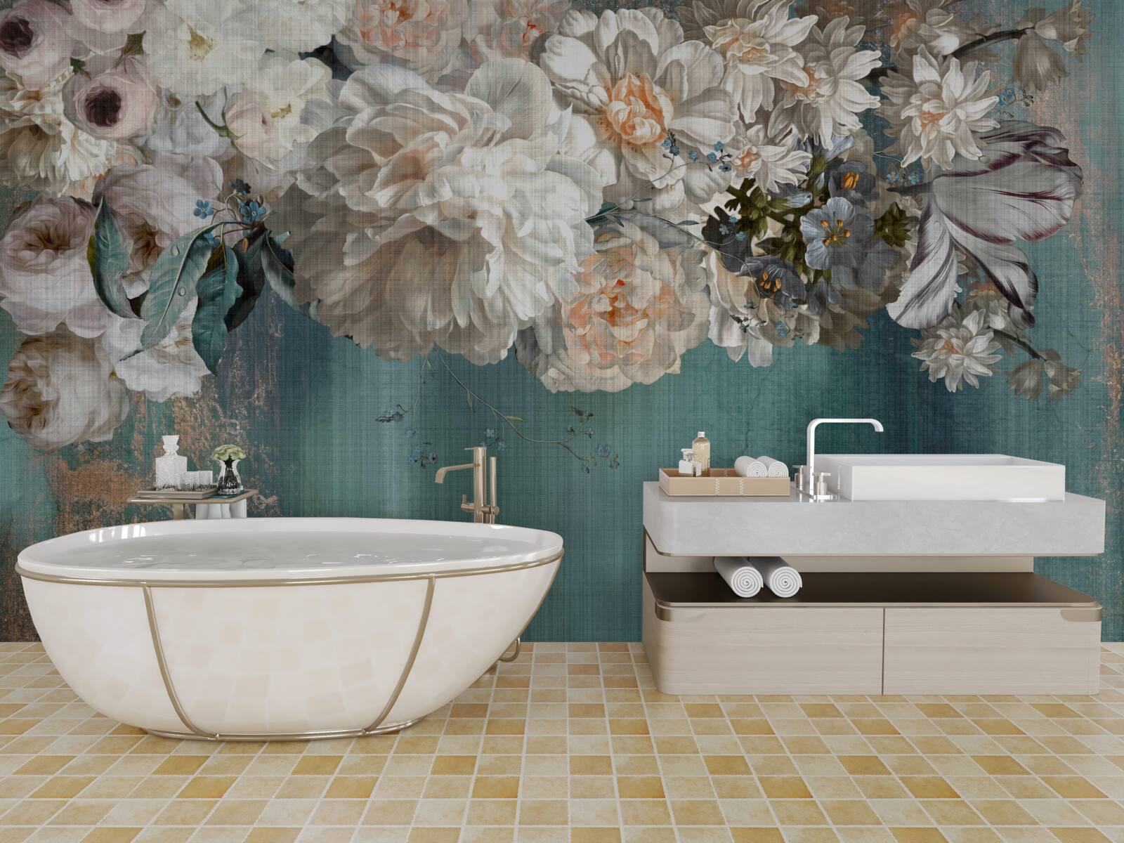 Papier peint branche massive couverte de boutons de fleurs