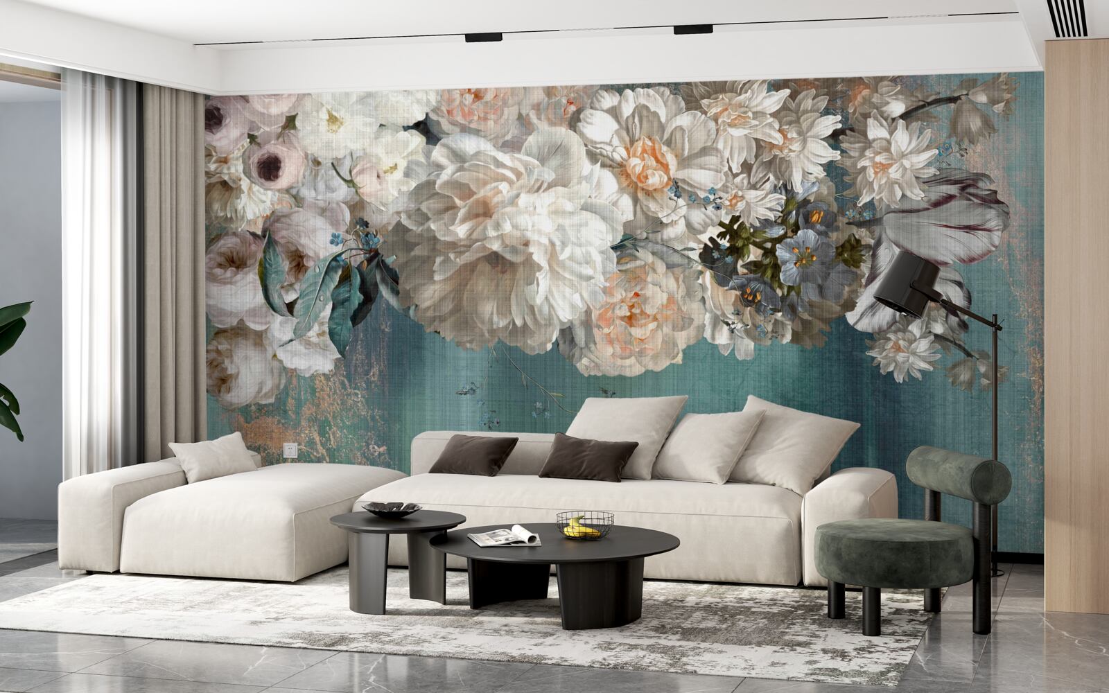 Papier peint branche massive couverte de boutons de fleurs