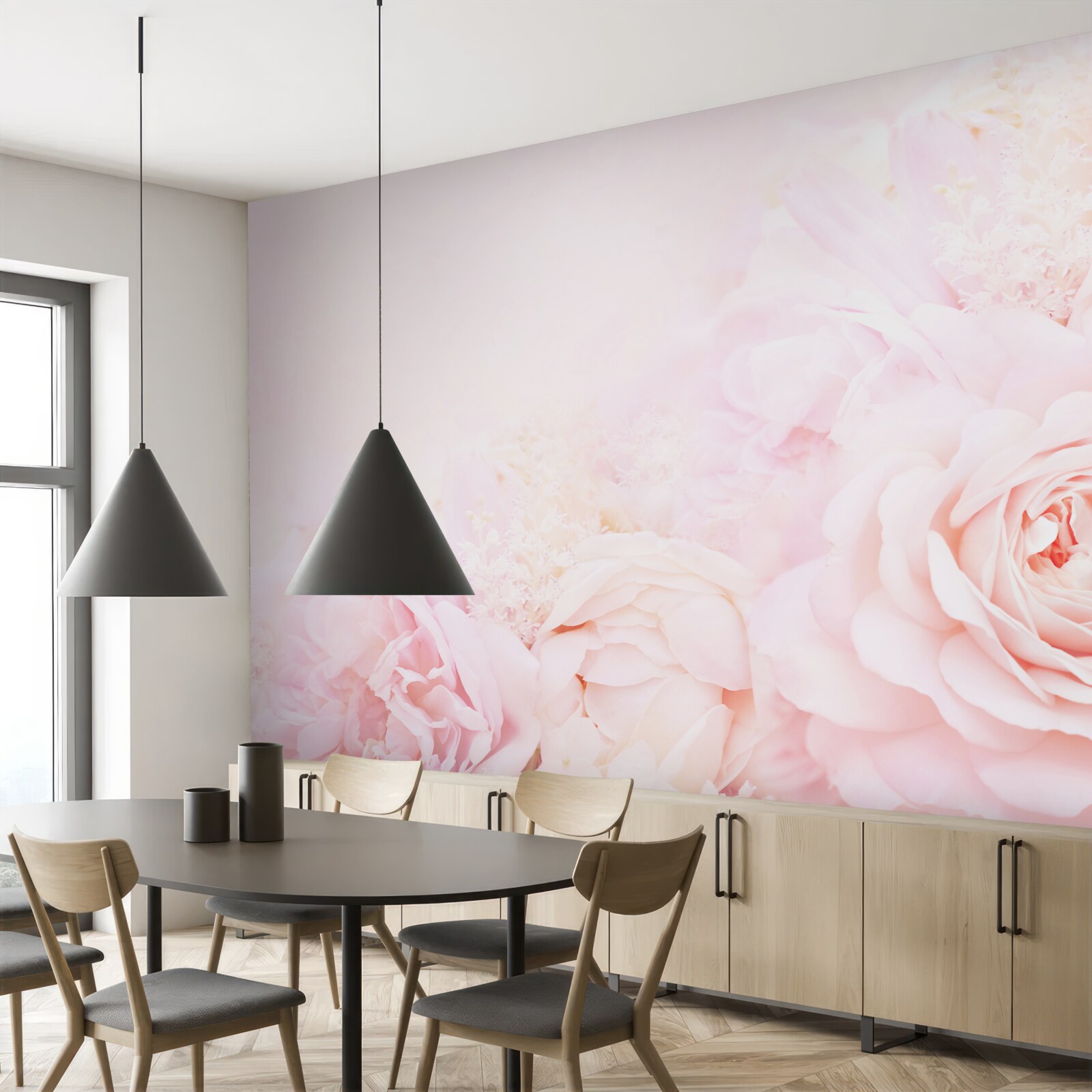 Papier peint fleurs de roses roses douces
