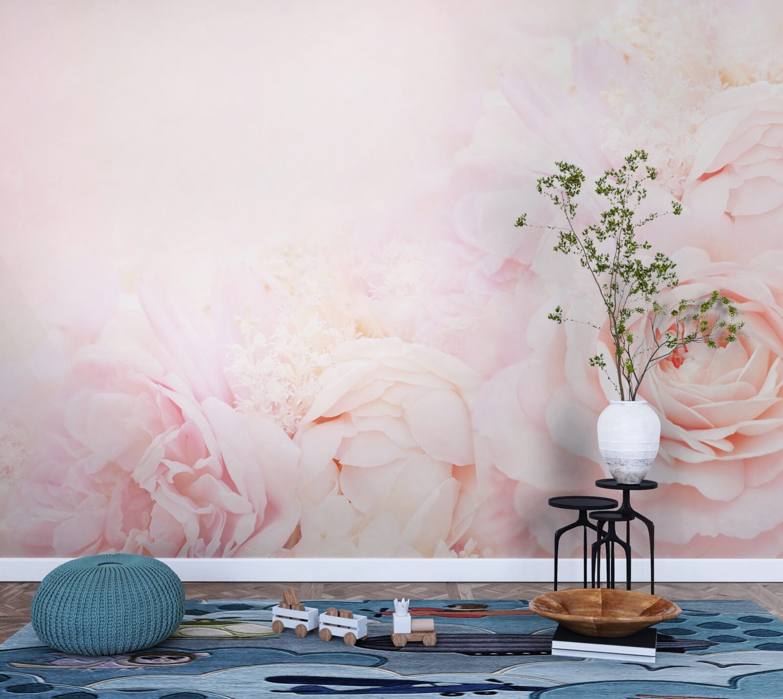 Papier peint fleurs de roses roses douces