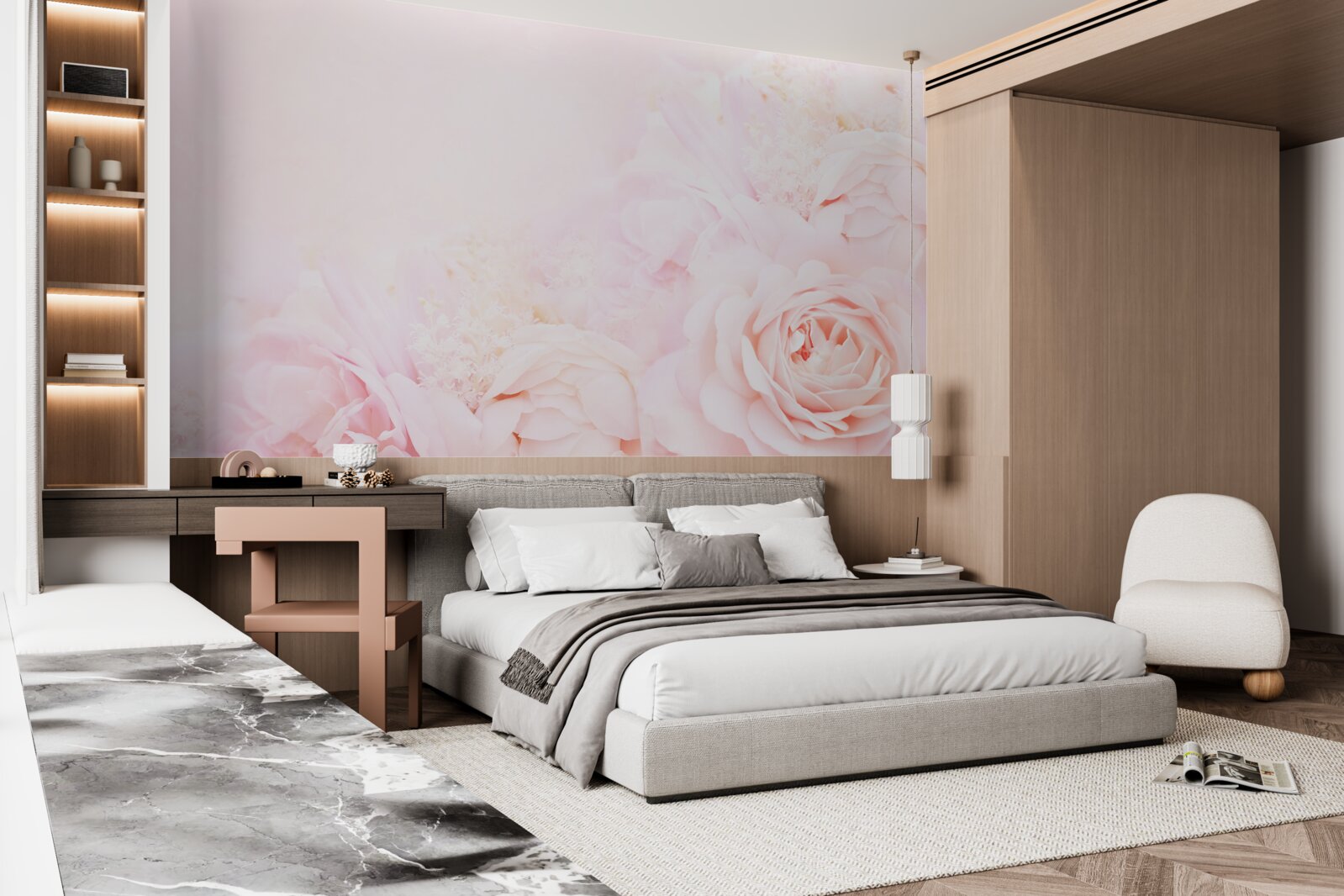Papier peint fleurs de roses roses douces