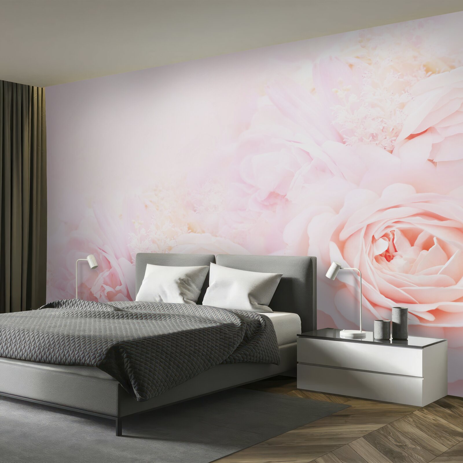 Papier peint fleurs de roses roses douces