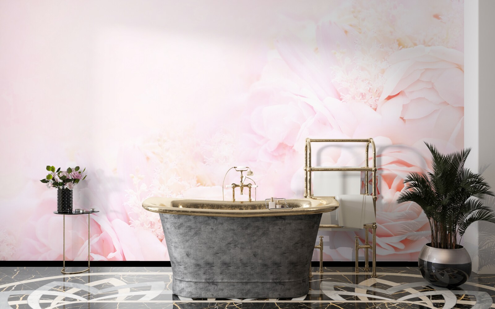 Papier peint fleurs de roses roses douces
