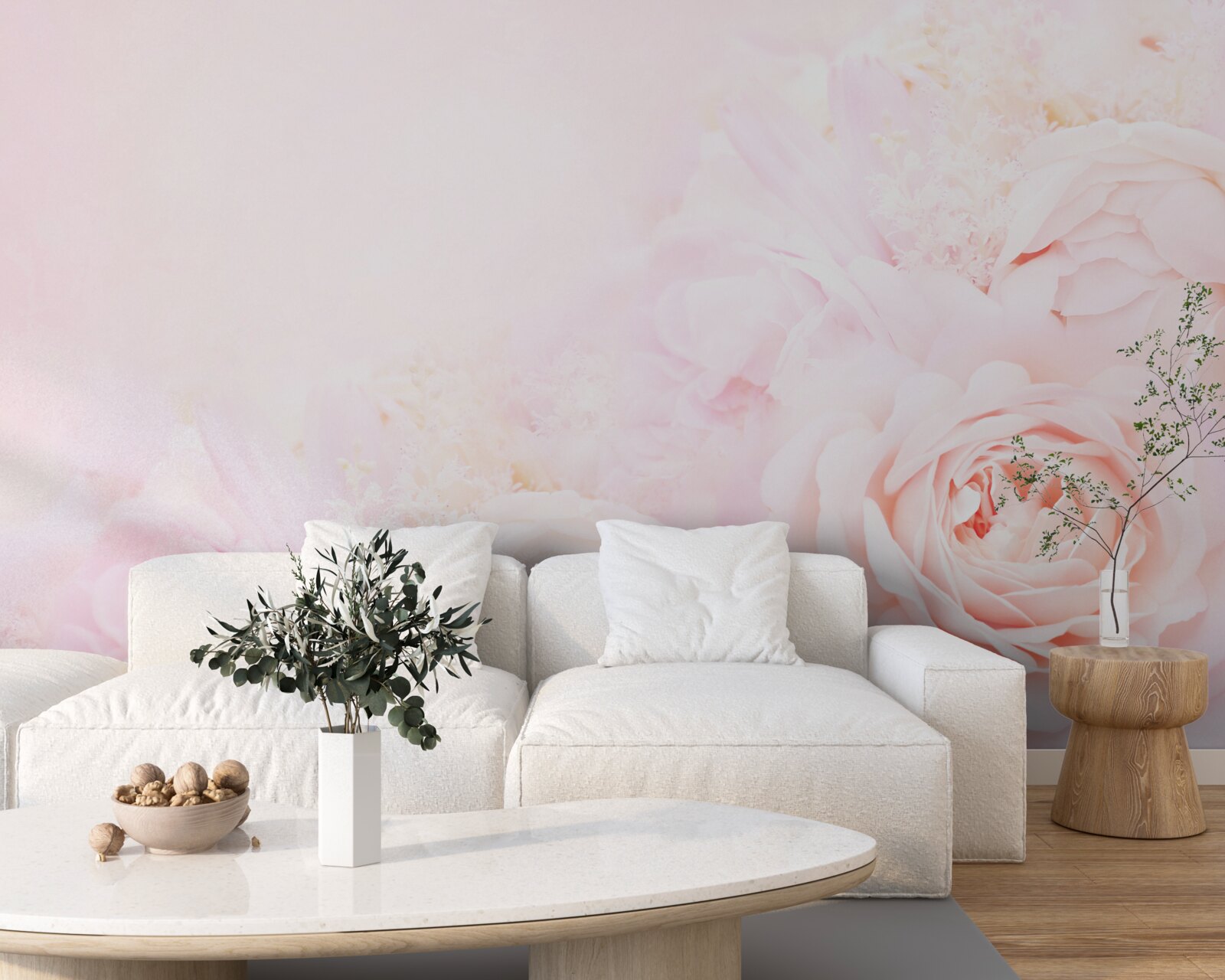 Papier peint fleurs de roses roses douces