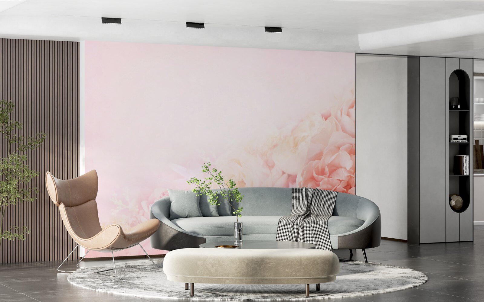 Papier peint fleurs roses fines