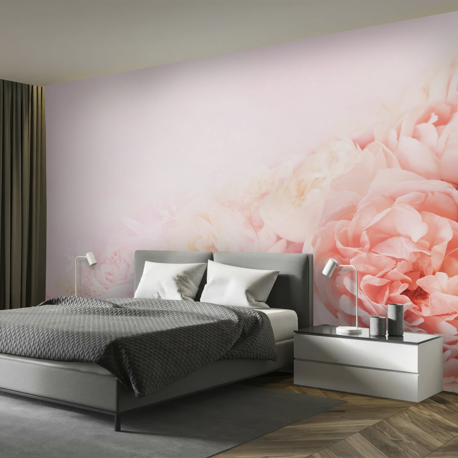 Papier peint fleurs roses fines