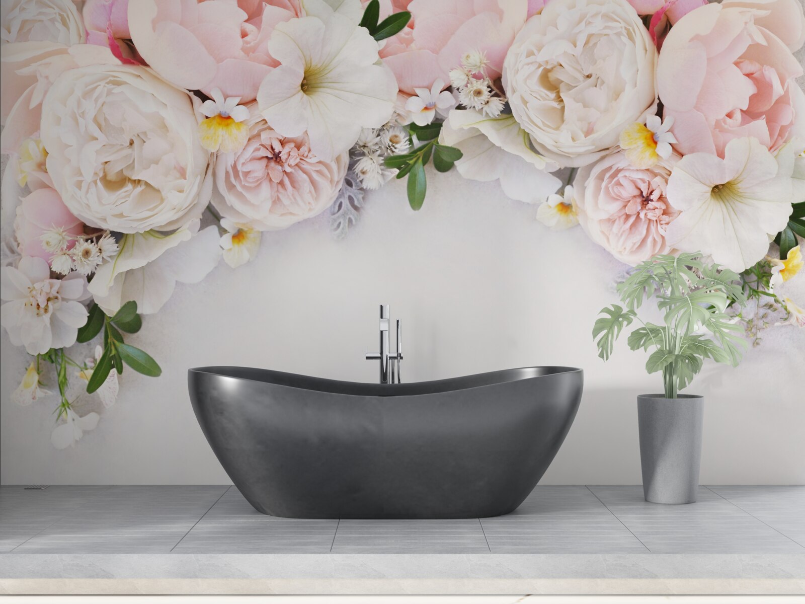 Papier peint une branche de grandes pivoines rose pâle