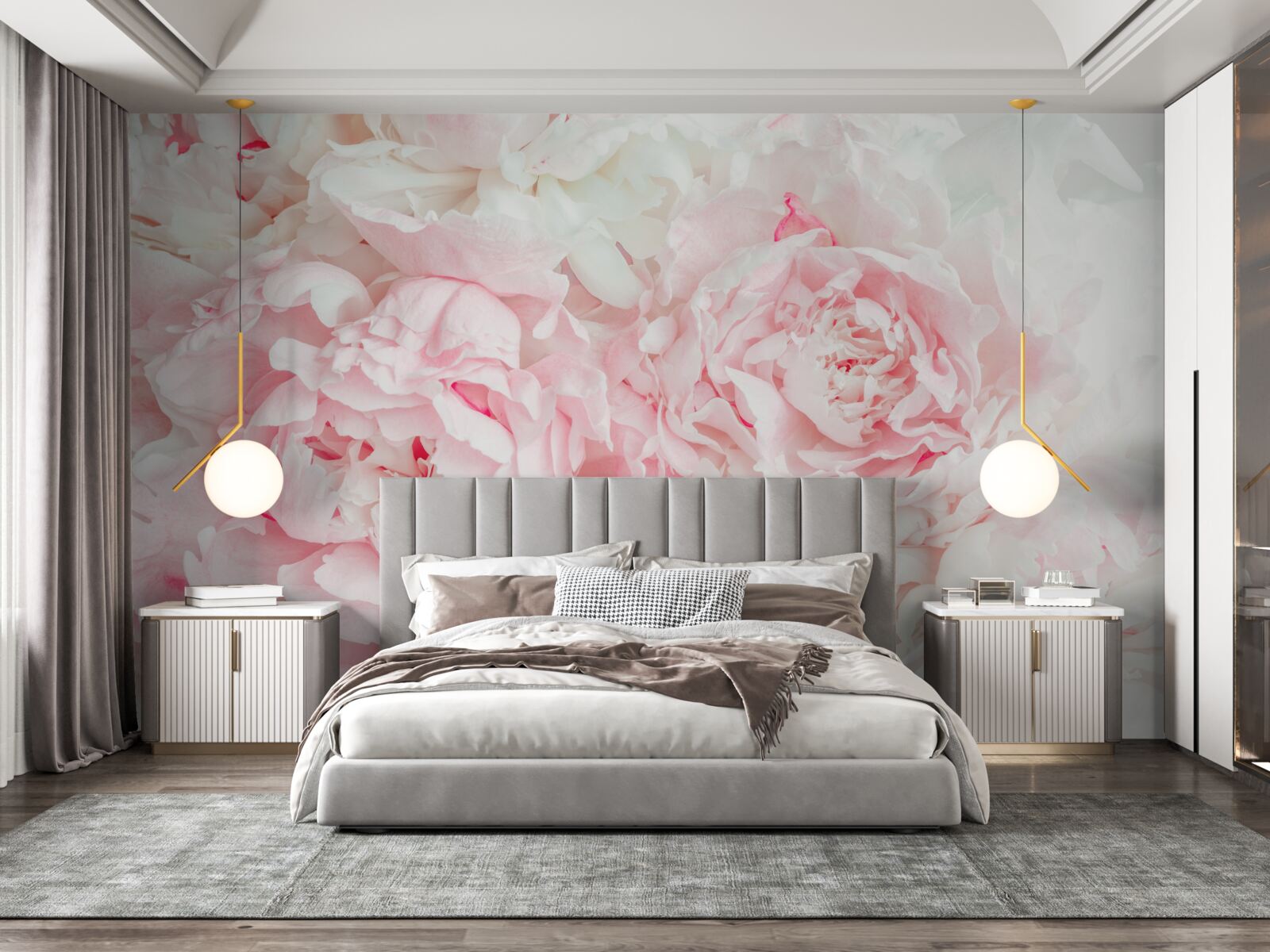 Papier peint fleurs blanches avec de grandes feuilles
