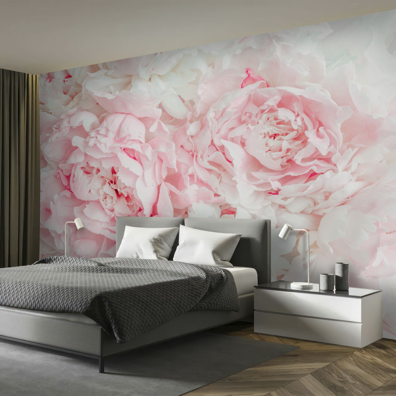 Papier peint fleurs blanches avec de grandes feuilles