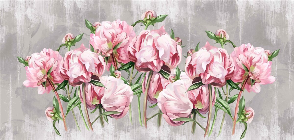 Papier peint temps de pluie et pivoines roses