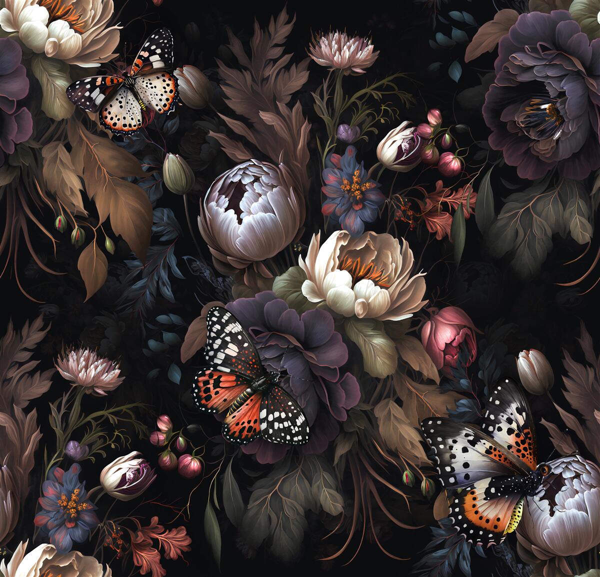 Papier peint quand la nuit tombe, les fleurs s'endorment