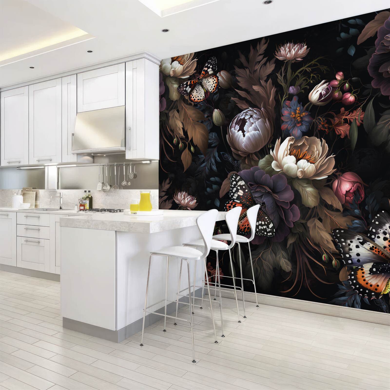 Papier peint quand la nuit tombe, les fleurs s'endorment